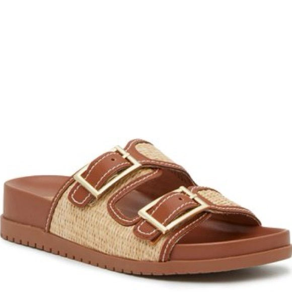 Anne Klein Harmony Beige Cognac adjustable Buckle slip-on Sandals size 8 - Picture 1 of 11